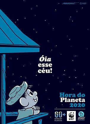 Poster criado pela Maurício de Souza Produções, estrelando o Chico Bento, para promover a Hora do Planeta